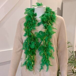 Vintage Green & Metallic Gold Feather Boa Flapper Halloween Costume Accessory